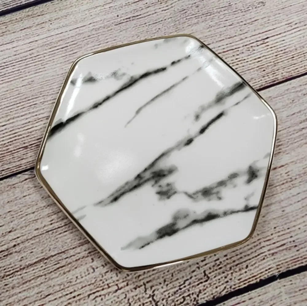 Pier 1 Black‎ & White Marble Porcelain Trinket Dish Tray